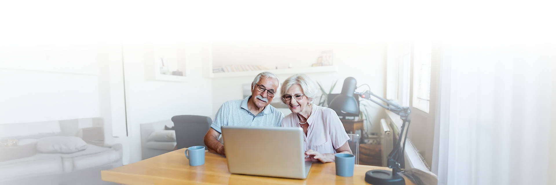 Matching Gifts Banner Couple Of Seniors With A Laptop
