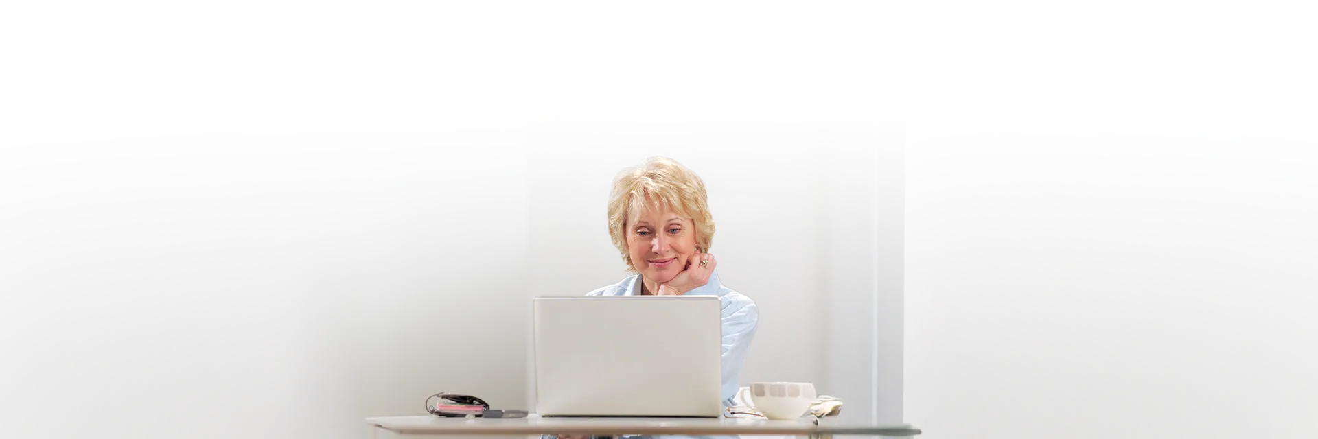 Wire Transfer Banner Senior Woman With A Laptop